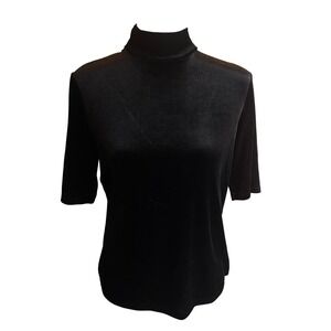 Rag & Bone Gothic Black Velvet Mock Neck Cutout Back Top Half Sleeve S